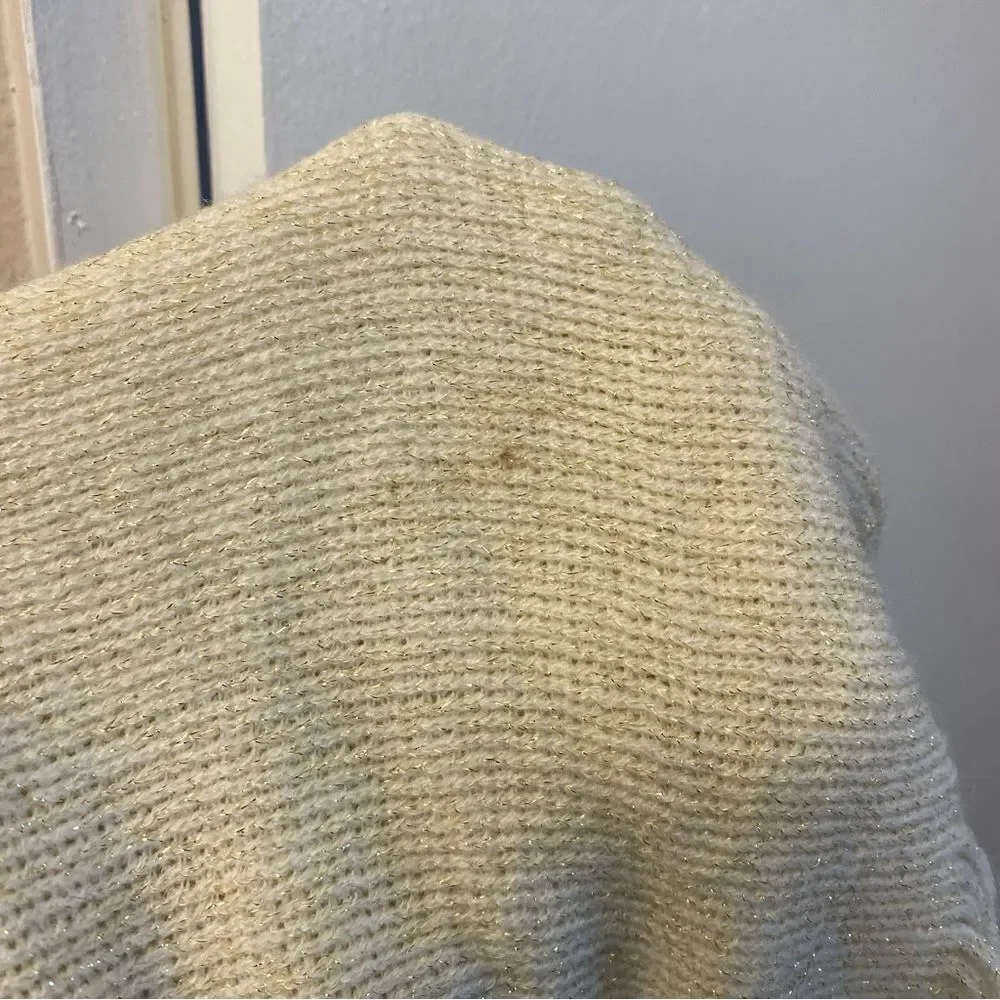 Steve Madden Fringed Infinity Scarf Metallic knit ivory EUC